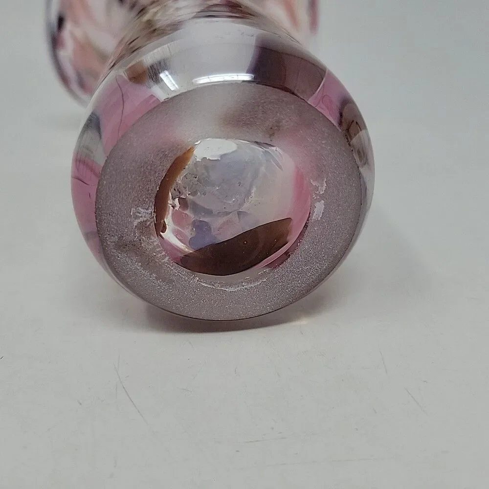 Zorza Hand Made Glass Jack in the pulpit Vase Pink Brown White 7.5 